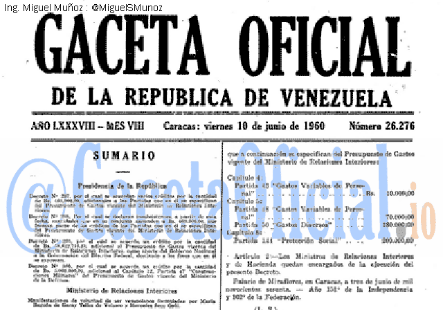 Gaceta Oficial 26276 del 10 Junio 1960
