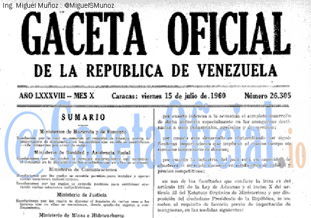 Gaceta Oficial 26305 del 15 Julio 1960