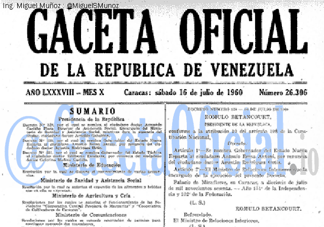 Gaceta Oficial 26306 del 16 Julio 1960