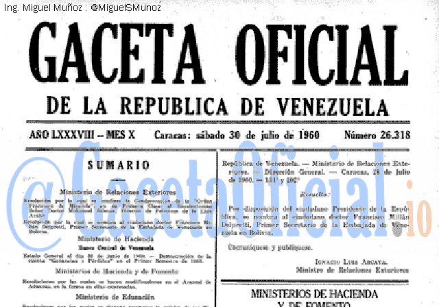 Gaceta Oficial 26318 del 30 Julio 1960