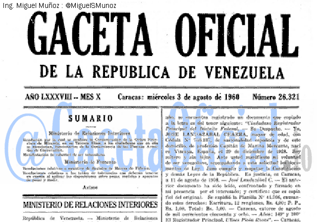 Gaceta Oficial 26321 del 3 Agosto 1960