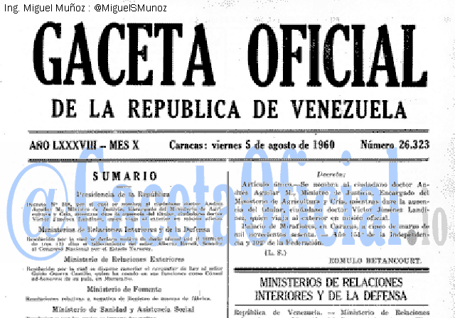 Gaceta Oficial 26323 del 5 Agosto 1960