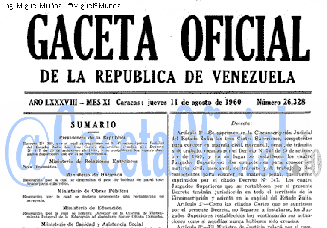 Gaceta Oficial 26328 del 11 Agosto 1960
