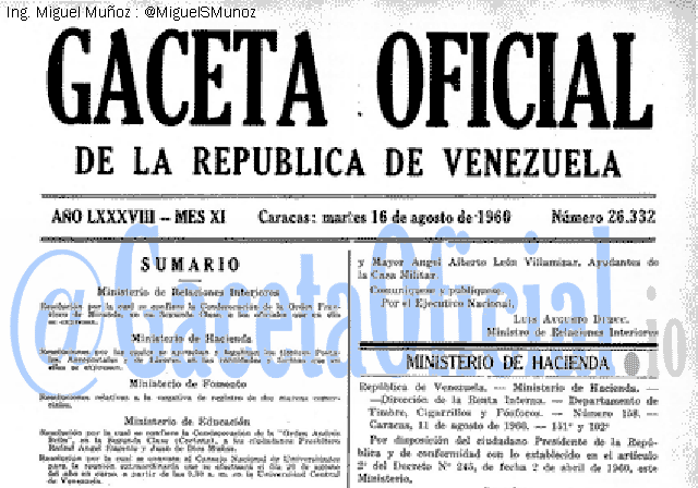 Gaceta Oficial 26332 del 16 Agosto 1960