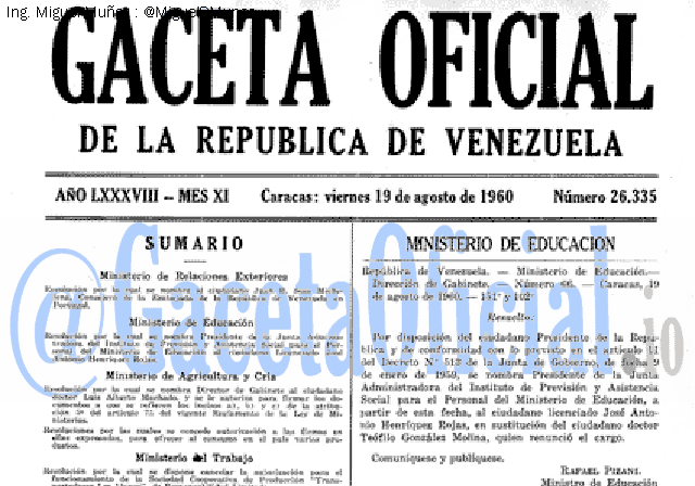 Gaceta Oficial 26335 del 19 Agosto 1960