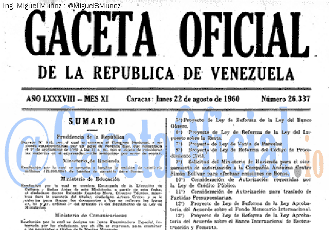 Gaceta Oficial 26337 del 22 Agosto 1960