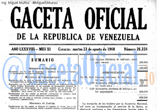 Gaceta Oficial 26338 del 23 Agosto 1960