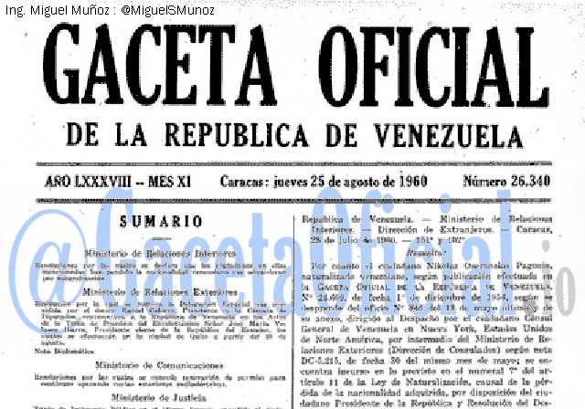 Gaceta Oficial 26340 del 25 Agosto 1960