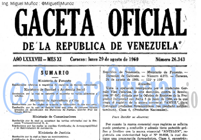 Gaceta Oficial 26343 del 29 Agosto 1960