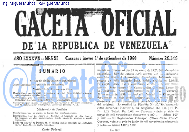 Gaceta Oficial 26346 del 1 Septiembre 1960