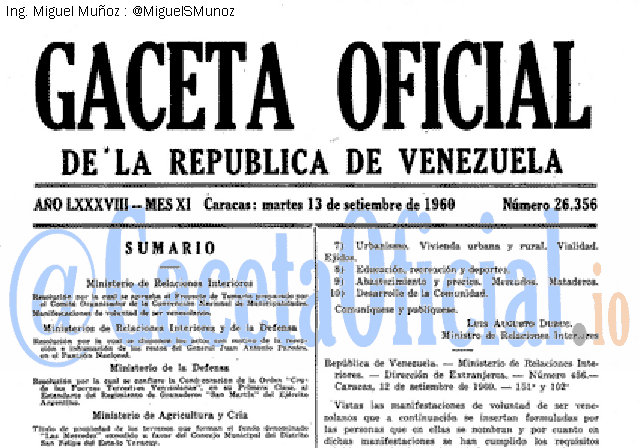 Gaceta Oficial 26356 del 13 Septiembre 1960