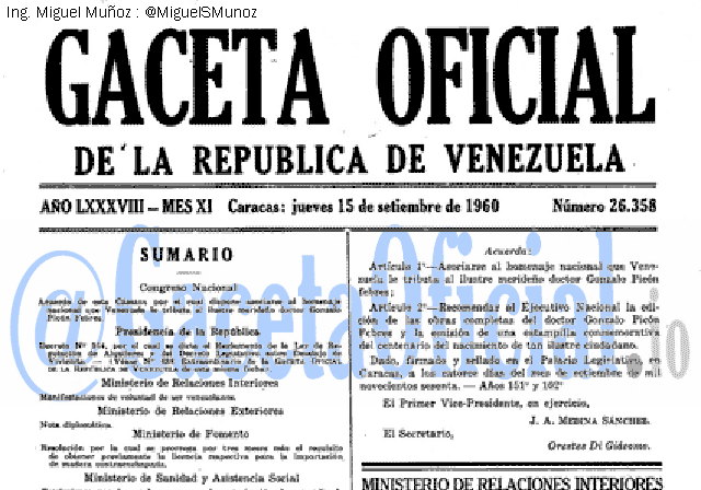 Gaceta Oficial 26358 del 15 Septiembre 1960