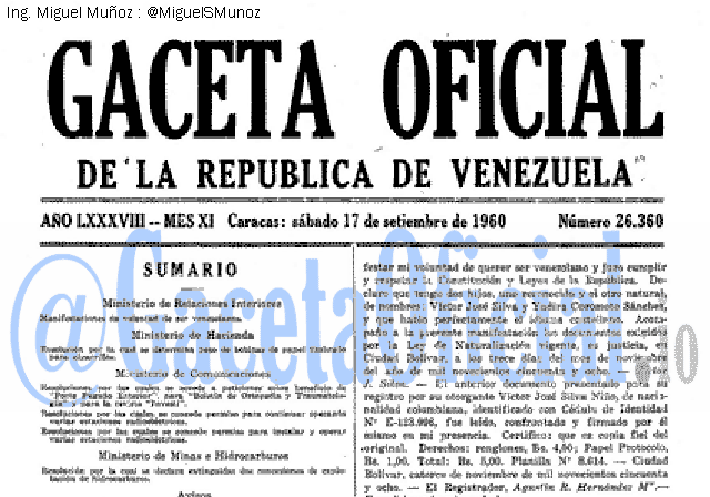 Gaceta Oficial 26360 del 17 Septiembre 1960
