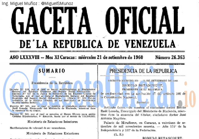 Gaceta Oficial 26363 del 21 Septiembre 1960