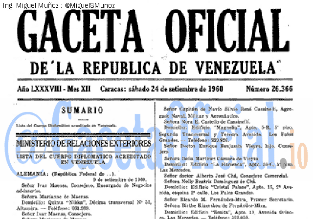 Gaceta Oficial 26366 del 24 Septiembre 1960