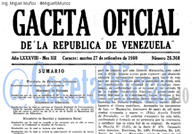 Gaceta Oficial 26368 del 27 Septiembre 1960