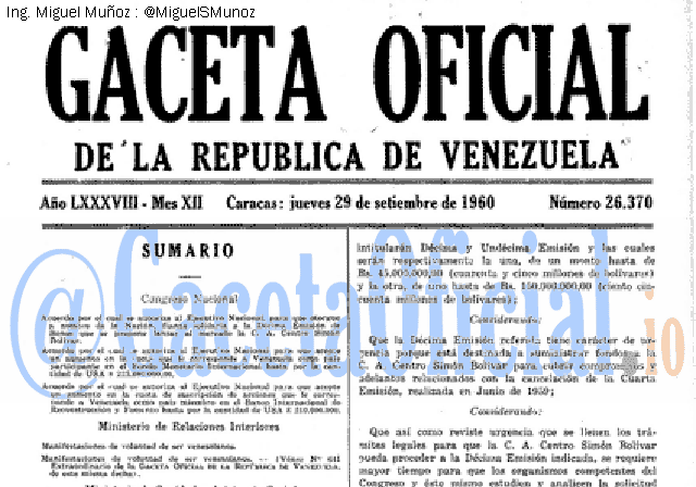 Gaceta Oficial 26370 del 29 Septiembre 1960