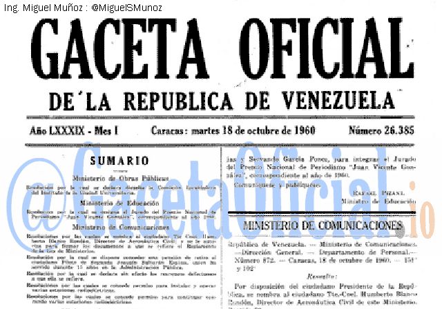 Gaceta Oficial 26385 del 18 Octubre 1960