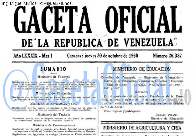 Gaceta Oficial 26387 del 20 Octubre 1960