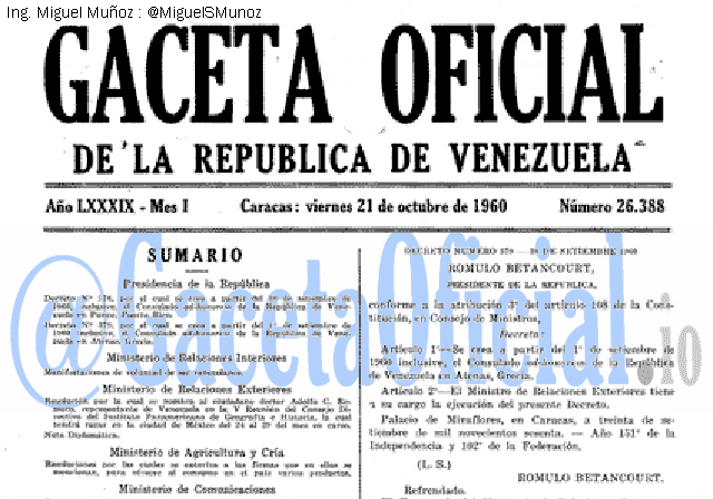 Gaceta Oficial 26388 del 21 Octubre 1960