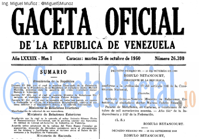 Gaceta Oficial 26390 del 25 Octubre 1960