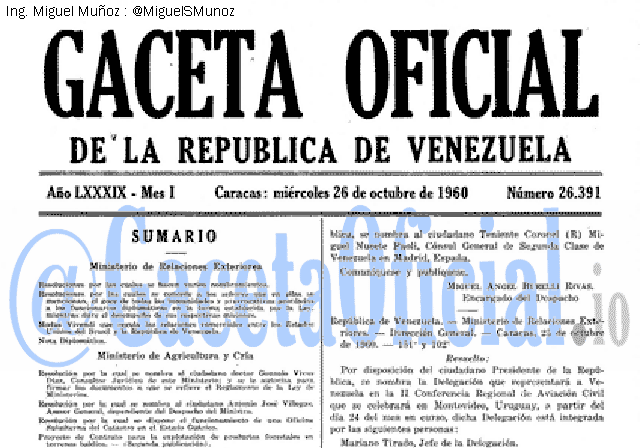 Gaceta Oficial 26391 del 26 Octubre 1960