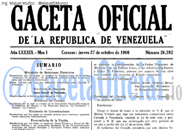 Gaceta Oficial 26392 del 27 Octubre 1960