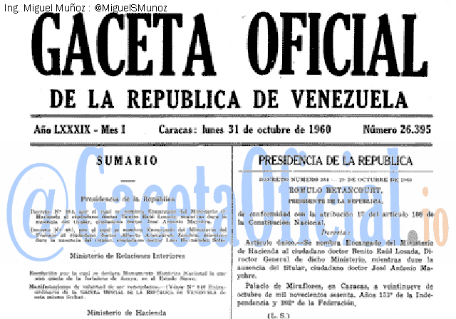 Gaceta Oficial 26395 del 31 Octubre 1960