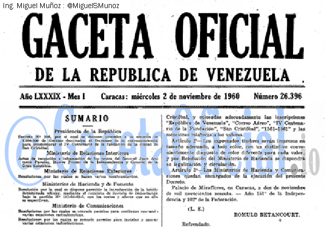 Gaceta Oficial 26396 del 2 Noviembre 1960