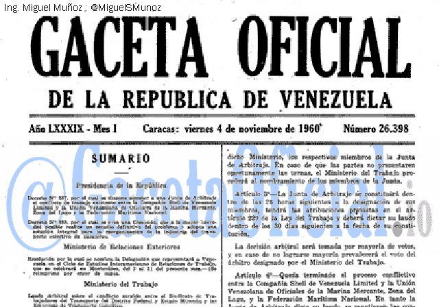 Gaceta Oficial 26398 del 4 Noviembre 1960