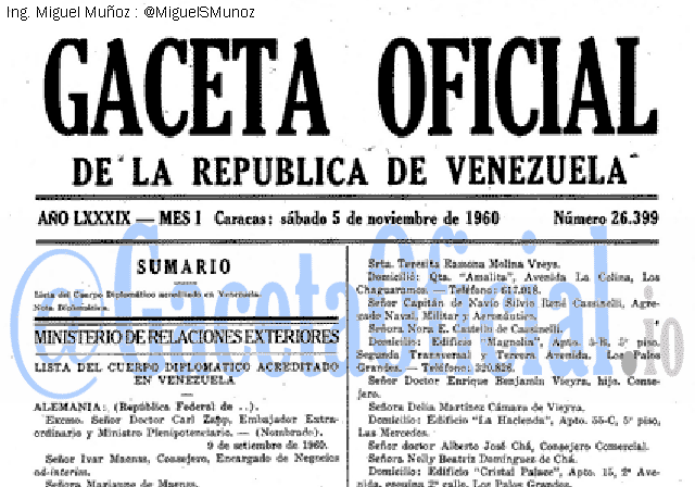Gaceta Oficial 26399 del 5 Noviembre 1960