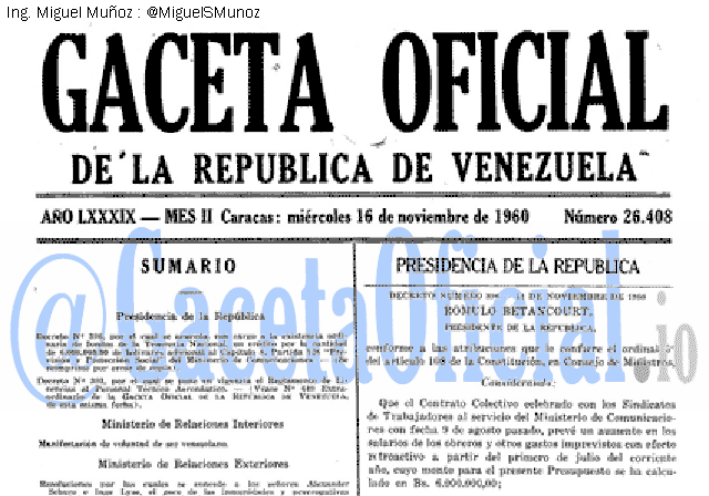 Gaceta Oficial 26408 del 16 Noviembre 1960