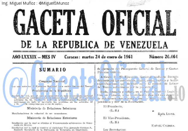 Gaceta Oficial 26464 del 24 Enero 1961