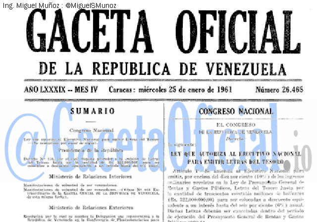 Gaceta Oficial 26465 del 25 Enero 1961