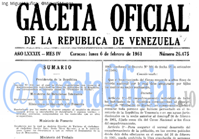 Gaceta Oficial 26475 del 6 Febrero 1961