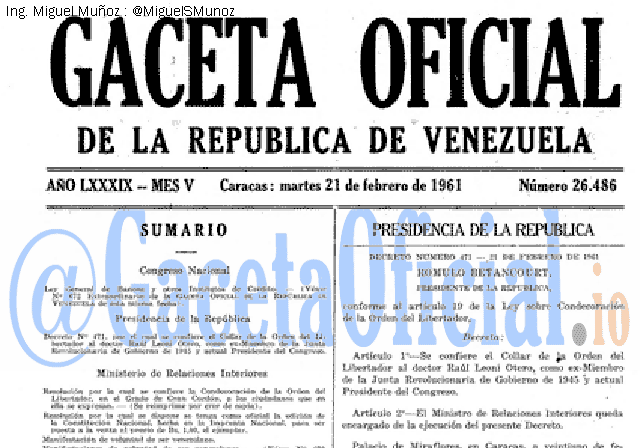 Gaceta Oficial 26486 del 21 Febrero 1961