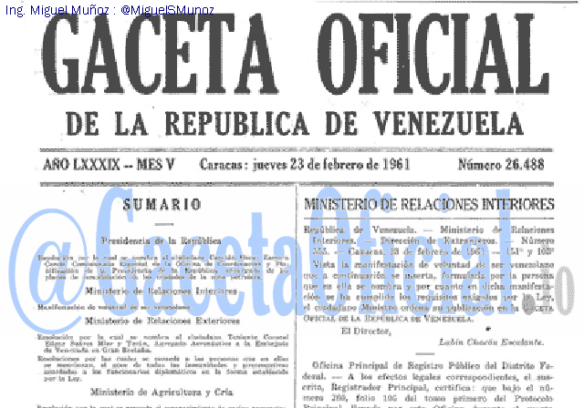Gaceta Oficial 26488 del 23 Febrero 1961