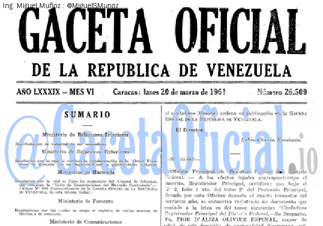 Gaceta Oficial 26509 del 20 Marzo 1961