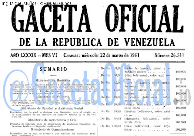 Gaceta Oficial 26511 del 22 Marzo 1961