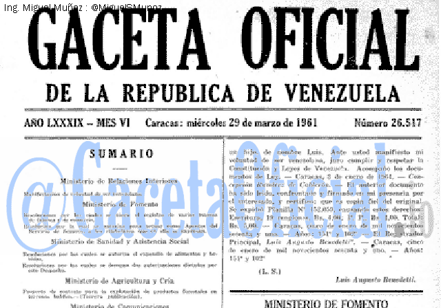 Gaceta Oficial 26517 del 29 Marzo 1961