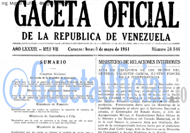 Gaceta Oficial 26546 del 8 Mayo 1961
