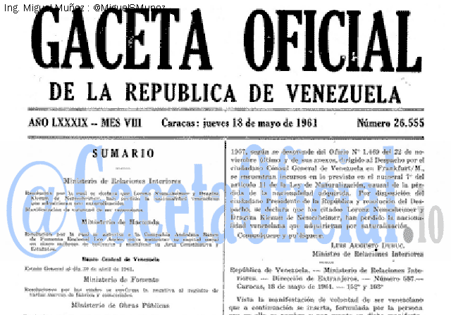 Gaceta Oficial 26555 del 18 Mayo 1961