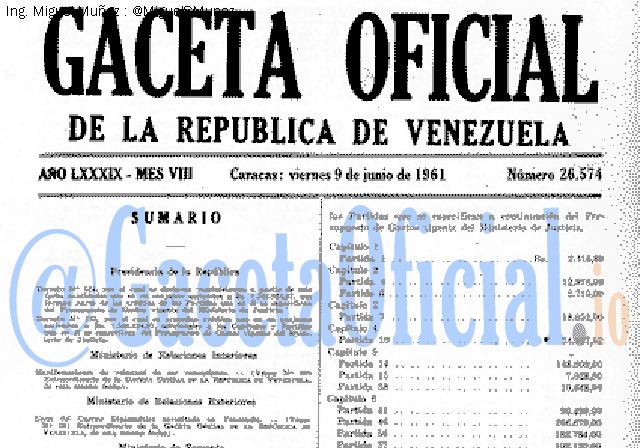 Gaceta Oficial 26574 del 9 Junio 1961