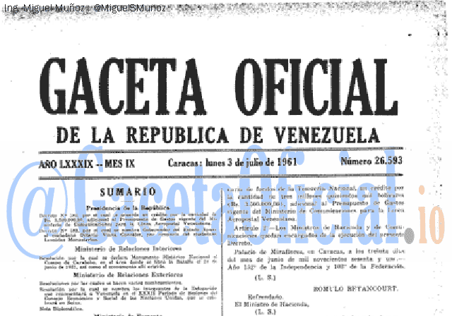 Gaceta Oficial 26593 del 3 Julio 1961