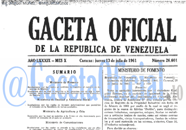 Gaceta Oficial 26601 del 13 Julio 1961