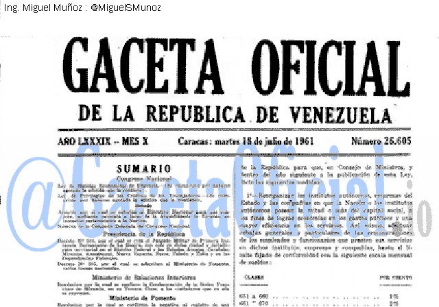 Gaceta Oficial 26605 del 18 Julio 1961