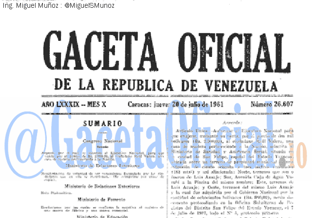 Gaceta Oficial 26607 del 20 Julio 1961