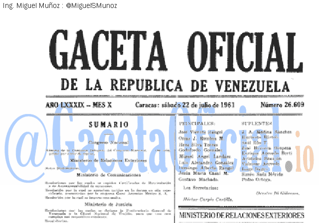 Gaceta Oficial 26609 del 22 Julio 1961