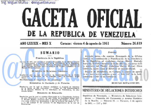Gaceta Oficial 26619 del 4 Agosto 1961