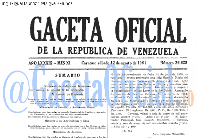 Gaceta Oficial 26626 del 12 Agosto 1961